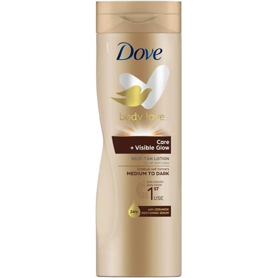 لوسیون بدن درخشان کننده Body Love داو Dove مناسب پوست روشن تا متوسط مدل Care Visible Glow حجم 400ml